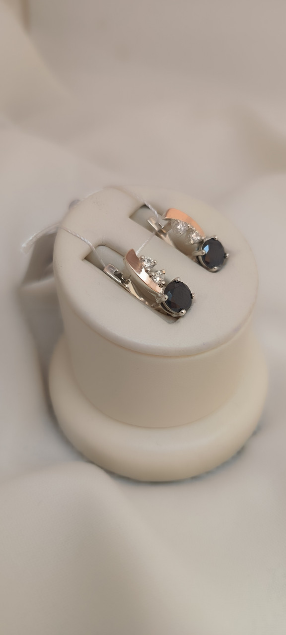 Срібні сережки 925 проби із вставками золота. - Зображення 2