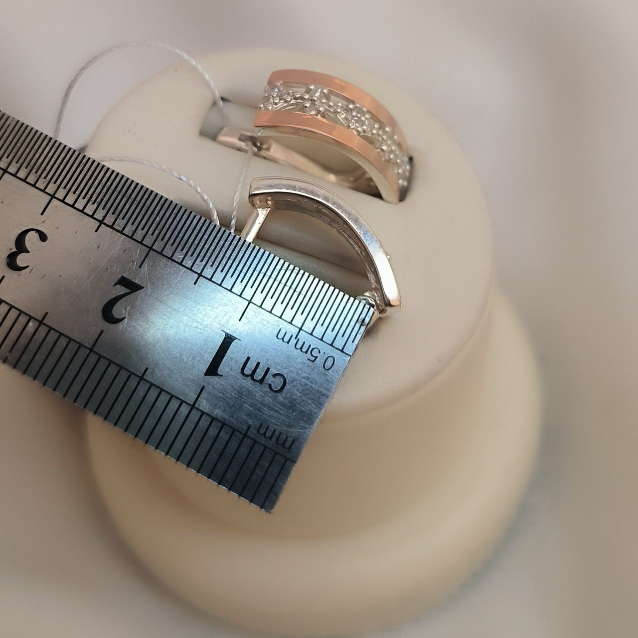 Срібні сережки 925 проби з напаяною пластиною золота 375 проби з вставкою цирконію - Зображення 3