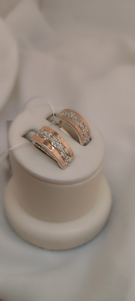 Срібні сережки 925 проби з напаяною пластиною золота 375 проби з вставкою цирконію - Зображення 4