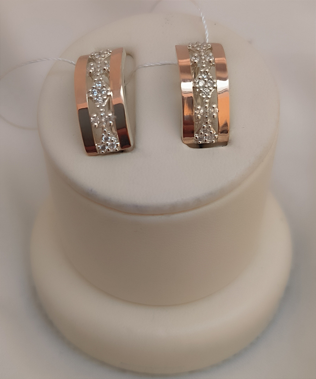 Срібні сережки 925 проби з напаяною пластиною золота 375 проби з вставкою цирконію - Зображення 2