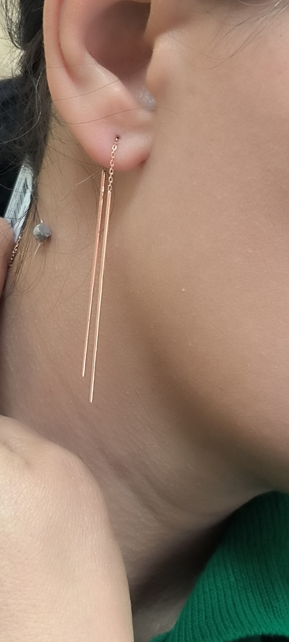 Золоті сережки протяжки в червоному золоті 585 проби - Зображення 3