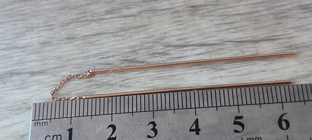 Золоті сережки протяжки в червоному золоті 585 проби - Зображення 4