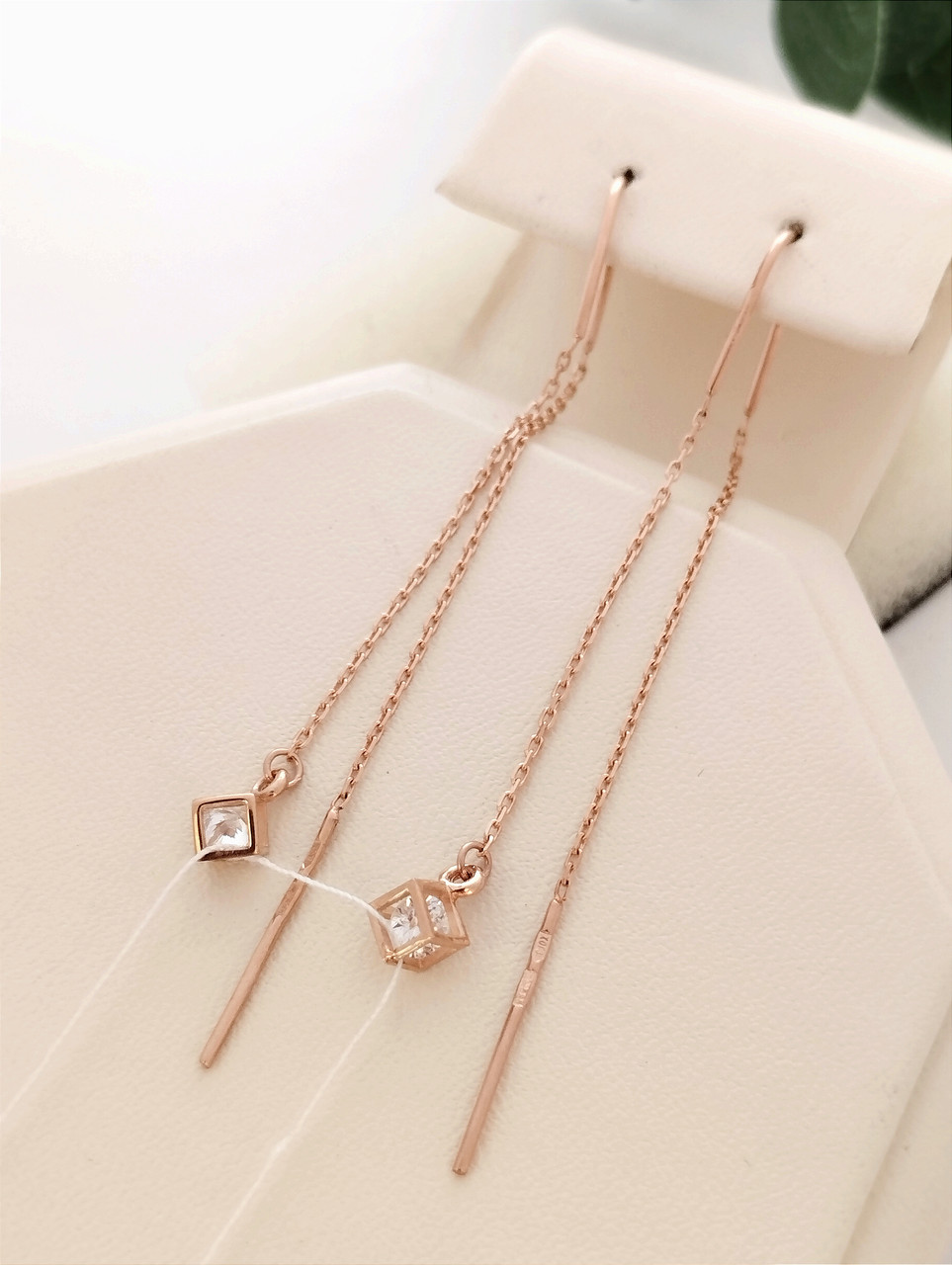 Золоті сережки протяжки з цирконієм