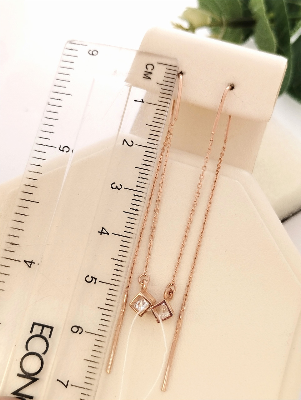 Золоті сережки протяжки з цирконієм - Зображення 2