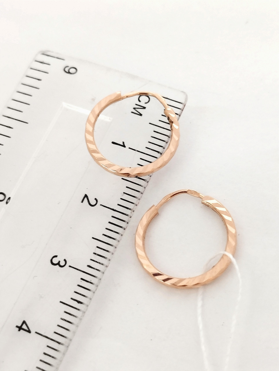 Золоті сережки кільця 585 проби з червоного золота з алмазною гранню - Зображення 2