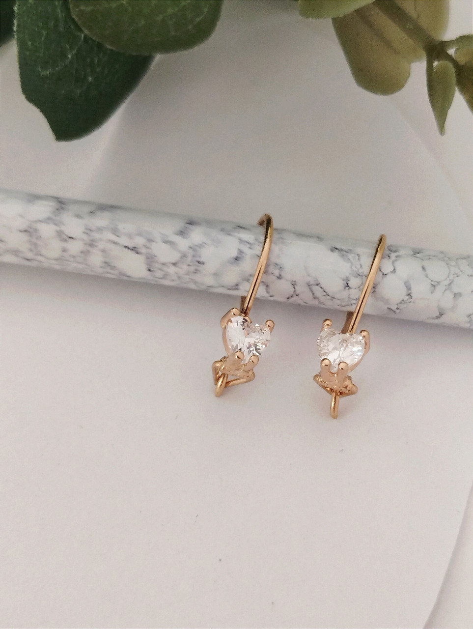 Золоті сережки з червоного золота з цирконієм - Зображення 2