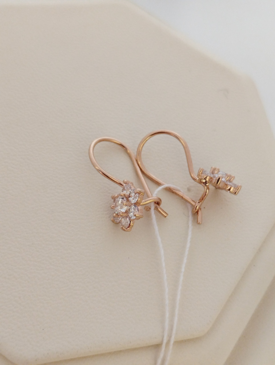 Золоті сережки квіточки з червоного золота з цирконієм - Зображення 4