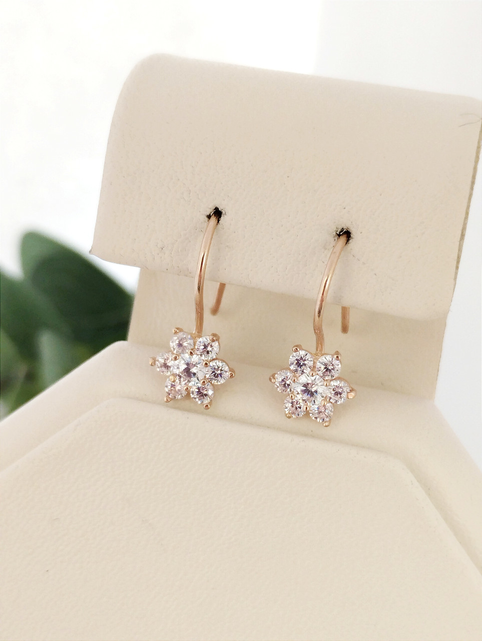 Золоті сережки квіточки з червоного золота з цирконієм - Зображення 2