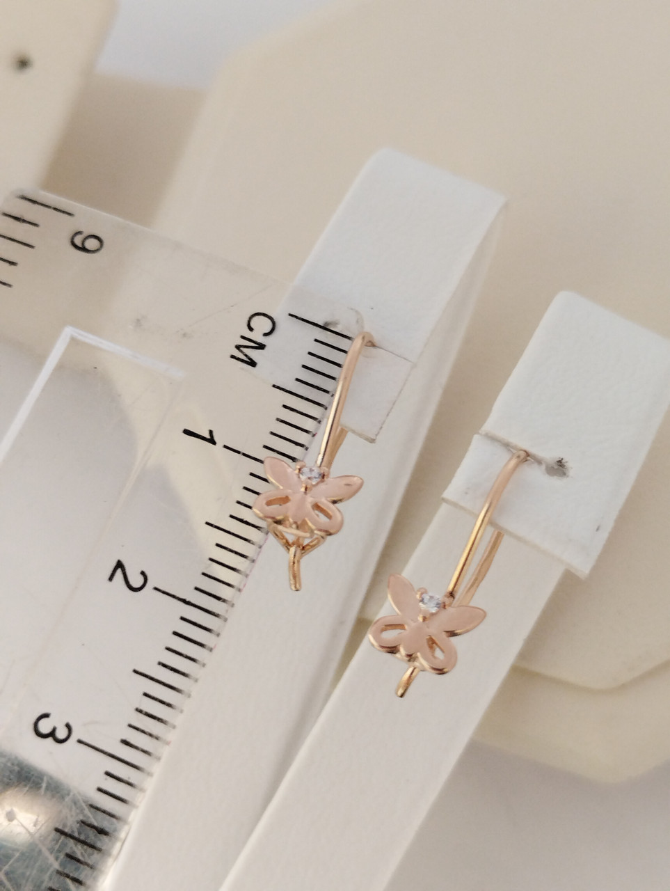 Золоті сережки метелики з червоного золота з цирконієм - Зображення 4