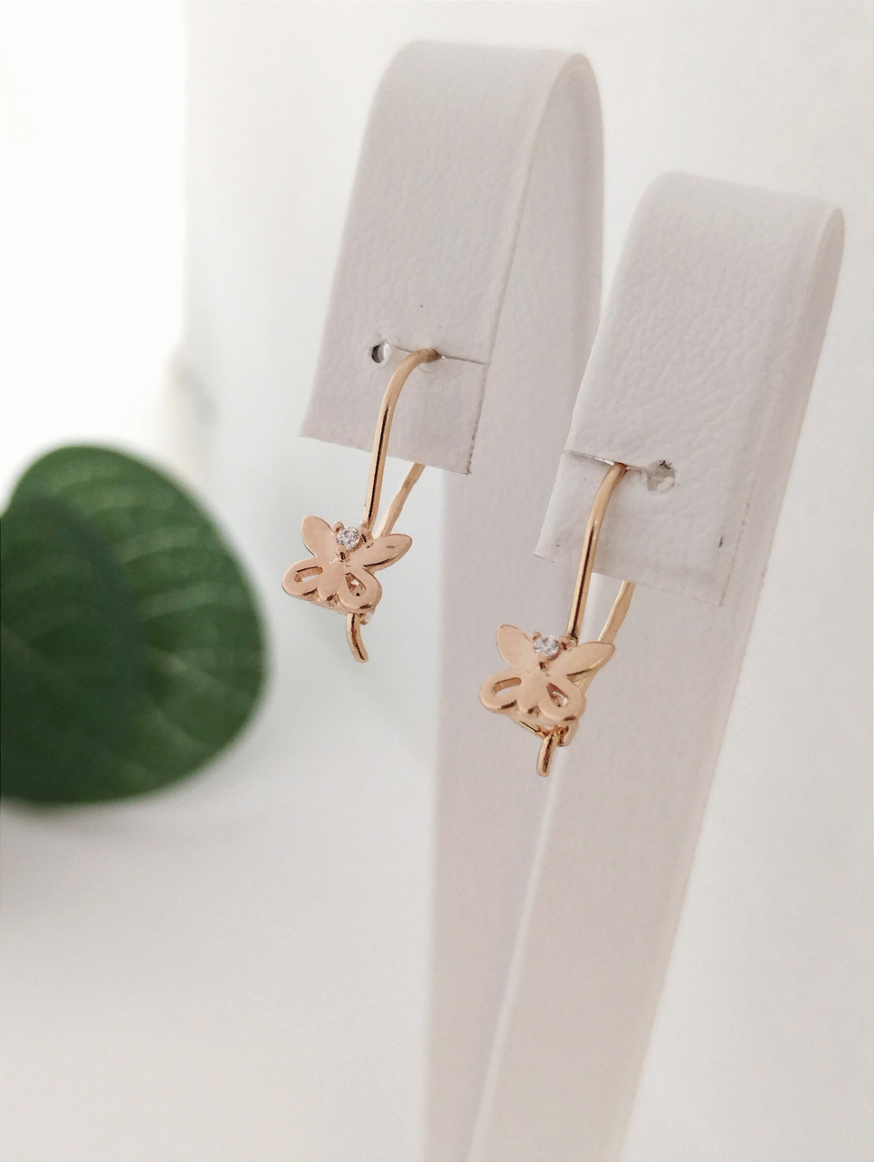 Золоті сережки метелики з червоного золота з цирконієм - Зображення 2