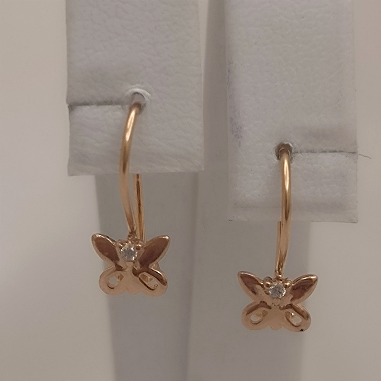 Золоті сережки метелики з червоного золота з цирконієм