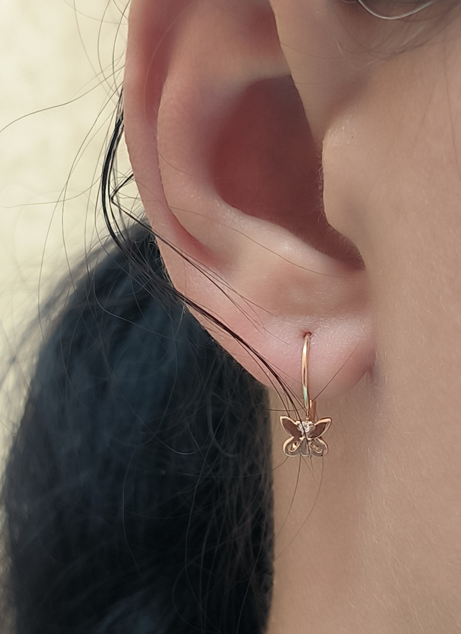 Золоті сережки метелики з червоного золота з цирконієм - Зображення 5