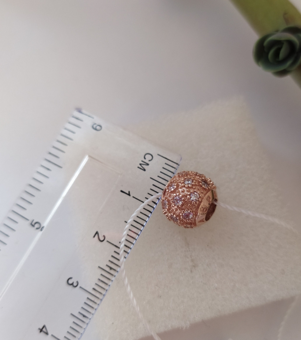 Золотий кулон шарм на браслет з червоного золота з цирконієм - Зображення 2