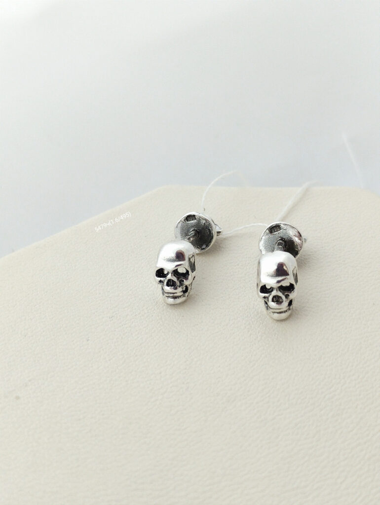 Срібні сережки череп , срібні сережки гвоздики з 💀