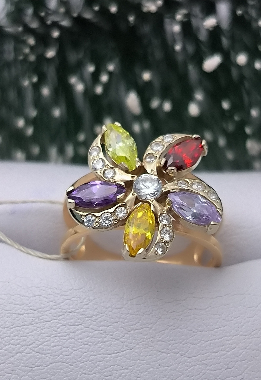 Жіноча золота каблучка в червоному та білому золоті 585 проби , вставка цирконій - Зображення 3