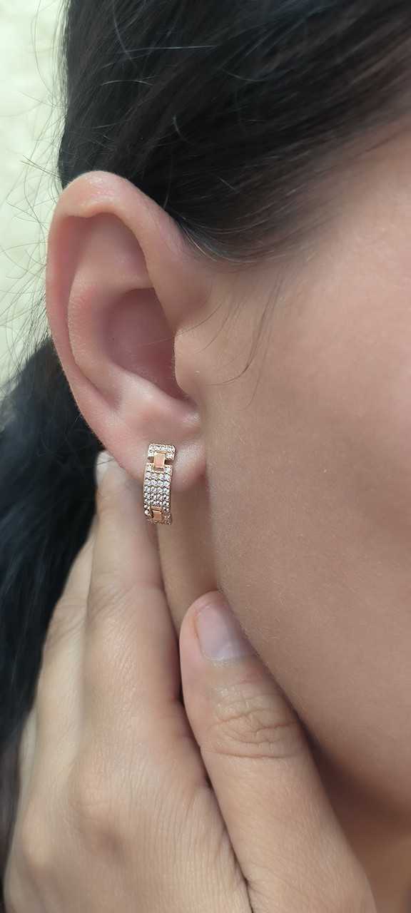 Золоті сережки в червоному золоті на англійському замку 585 проби - Зображення 2