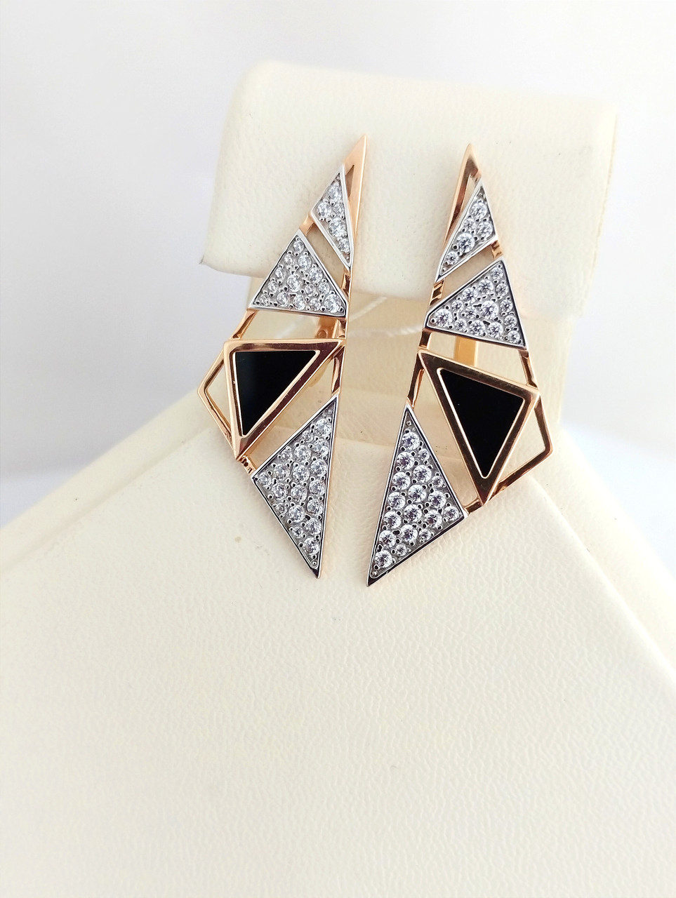 Золоті сережки з цирконієм і агатом - Зображення 2