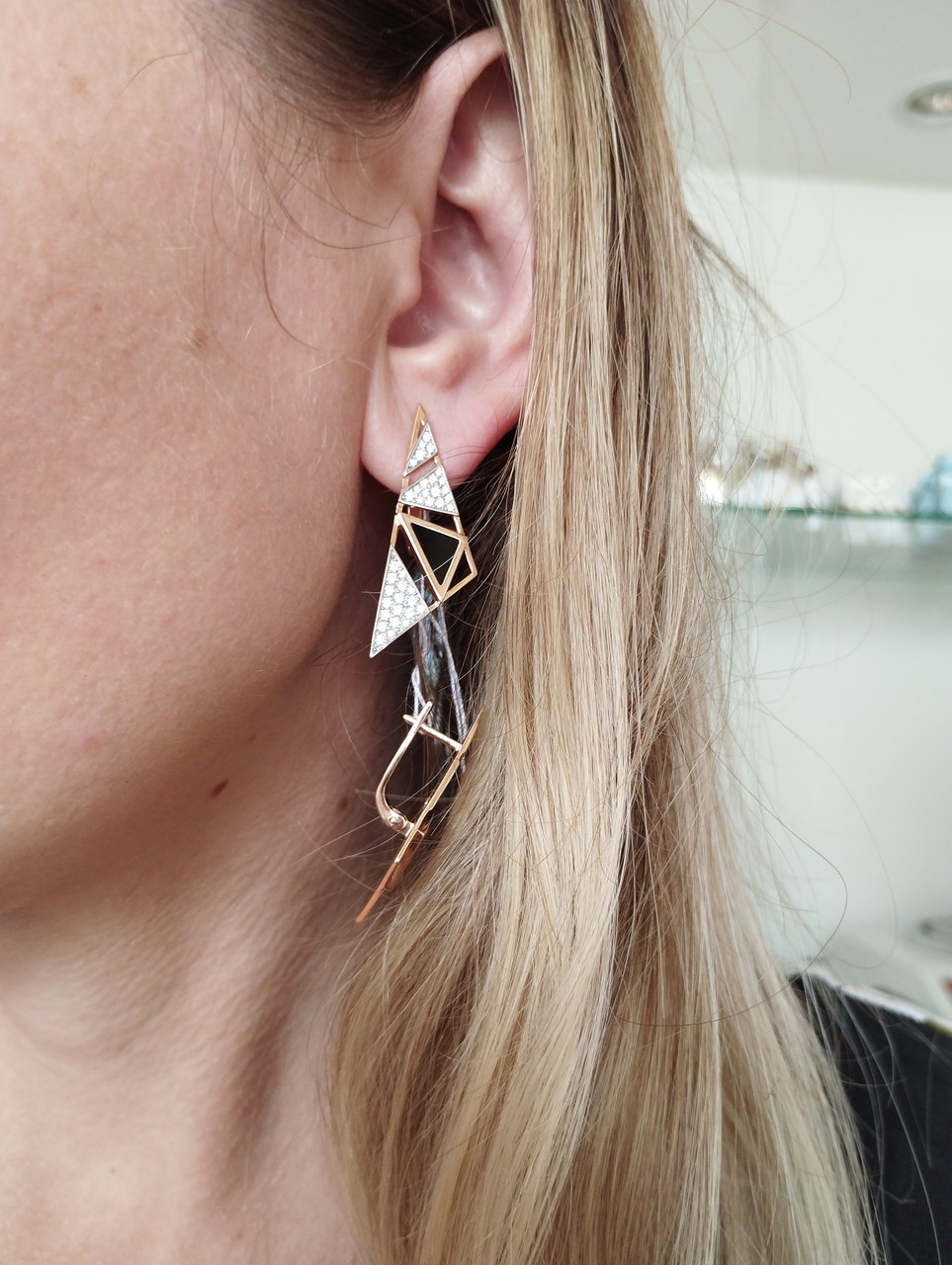 Золоті сережки з цирконієм і агатом - Зображення 3