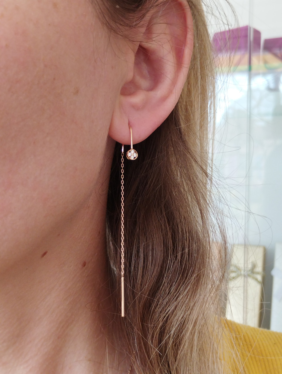 Золоті сережки протяжки з цирконієм - Зображення 2