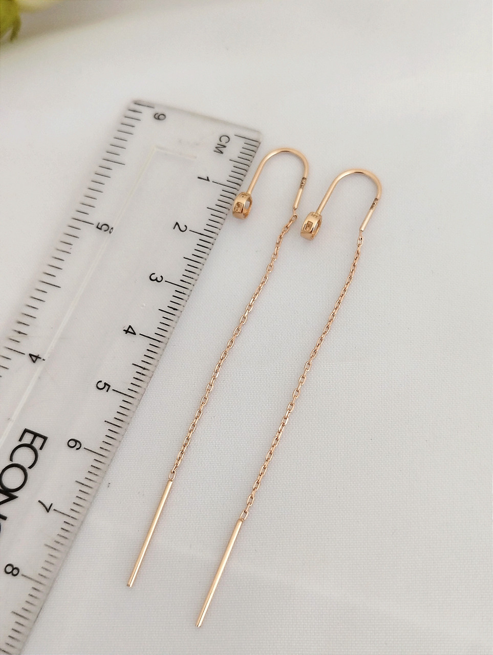 Золоті сережки протяжки з цирконієм - Зображення 3