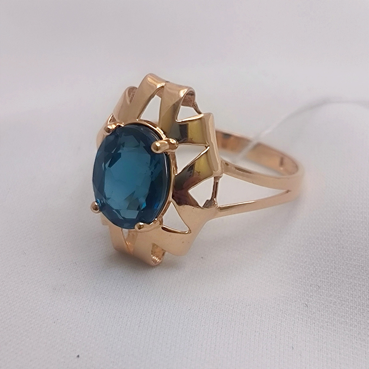 Золоте кільце 585 проби з блакитним каменем - Зображення 3