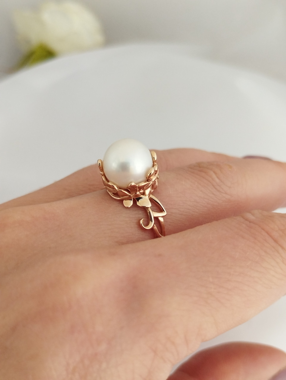 Золоте кільце з перлами - Зображення 3