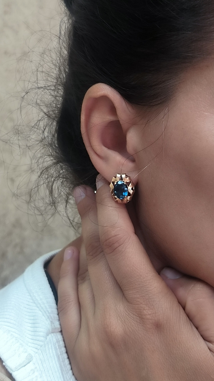 Золоті сережки з блакитним каменем - Зображення 2