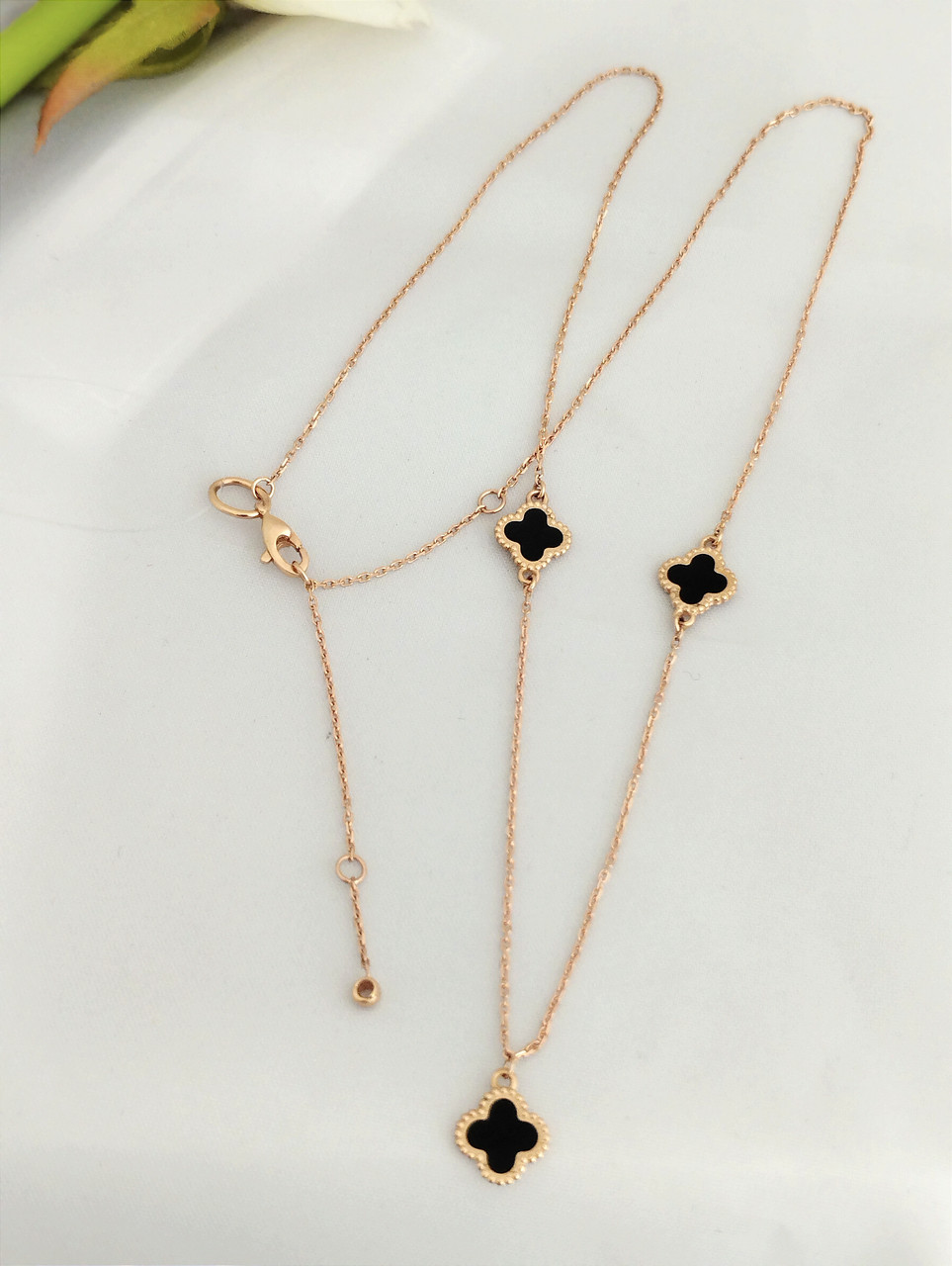 Золоте кольє з емаллю, кольє конюшина - Зображення 2