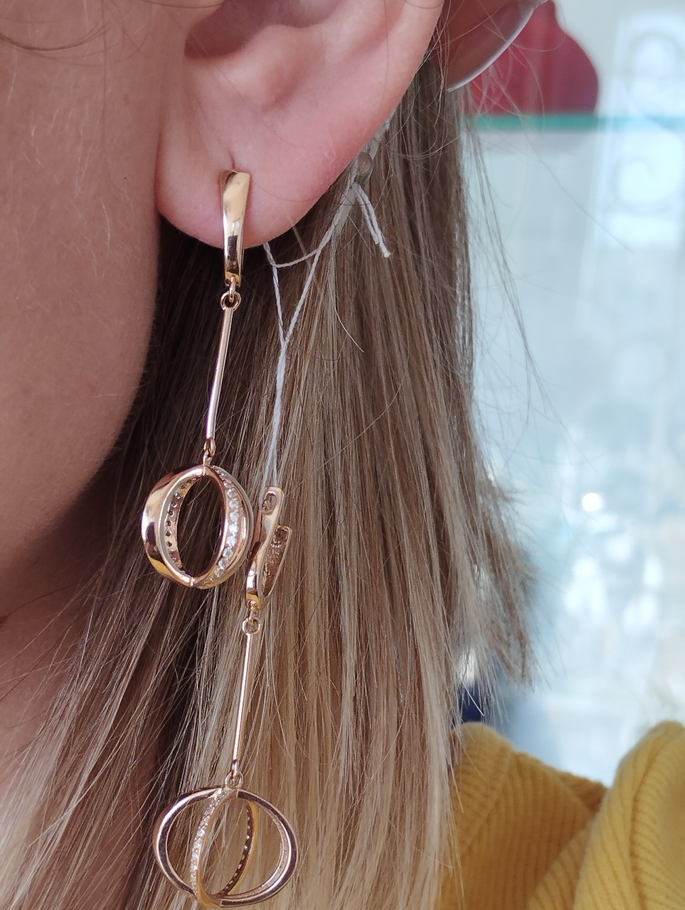 Золоті сережки висячі, довгі золоті сережки - Зображення 2