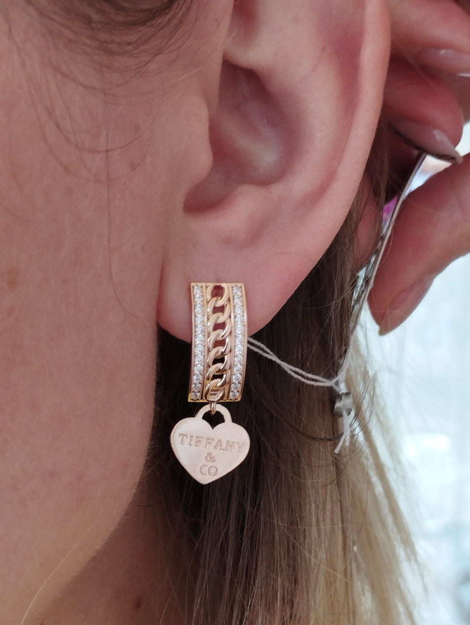 Золоті сережки з цирконієм, стильні золоті сережки - Зображення 3