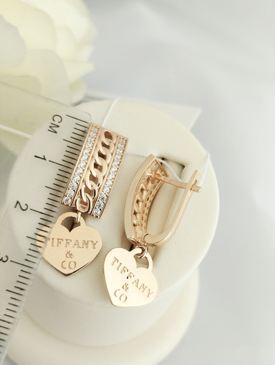 Золоті сережки з цирконієм, стильні золоті сережки - Зображення 2