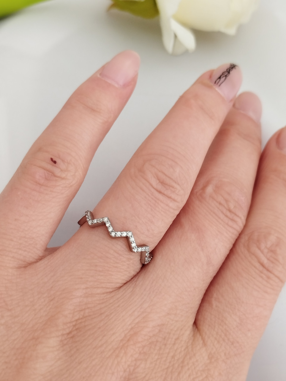 Срібне кільце з цирконієм, срібне кільце в стилі мінімалізм - Зображення 2
