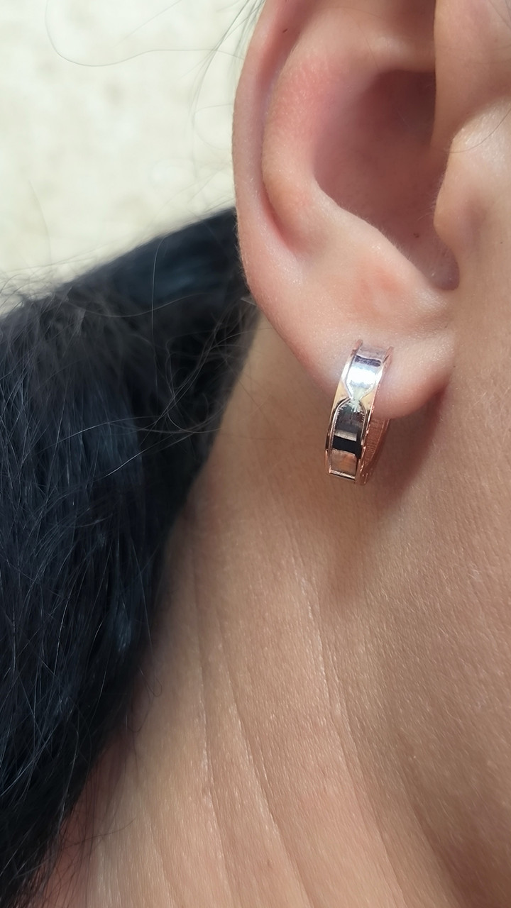 Золоті сережки з комбінованим червоним та білим золотом 585 проби - Зображення 2