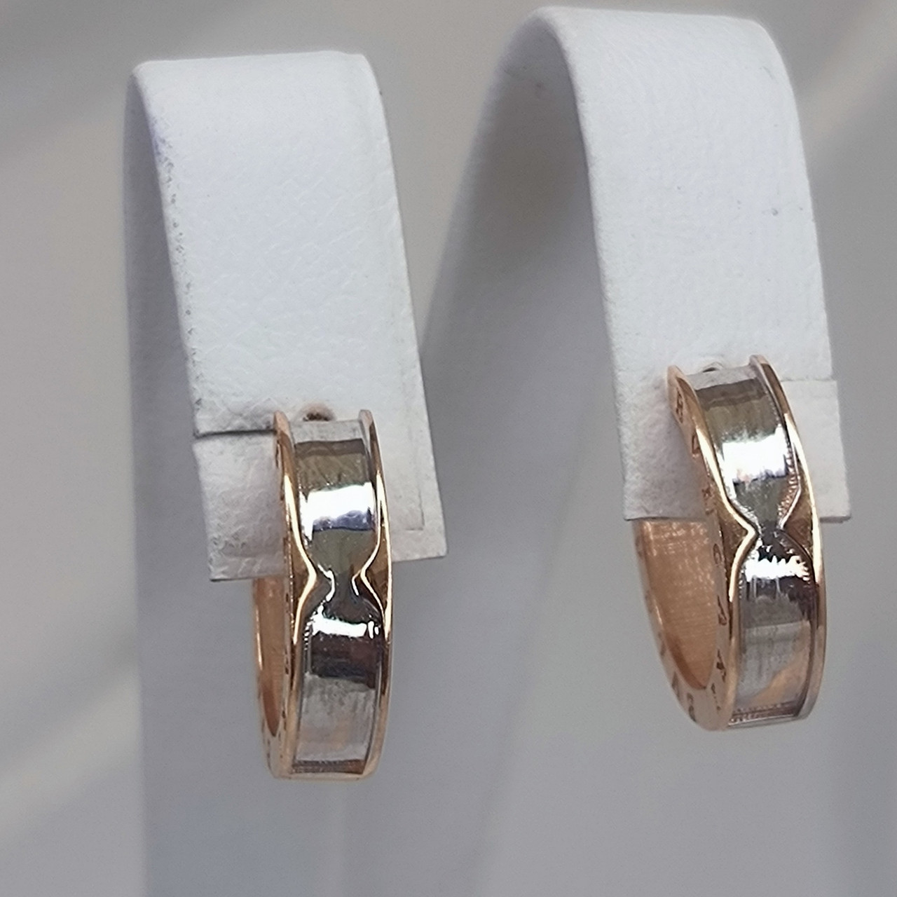 Золоті сережки з комбінованим червоним та білим золотом 585 проби - Зображення 5