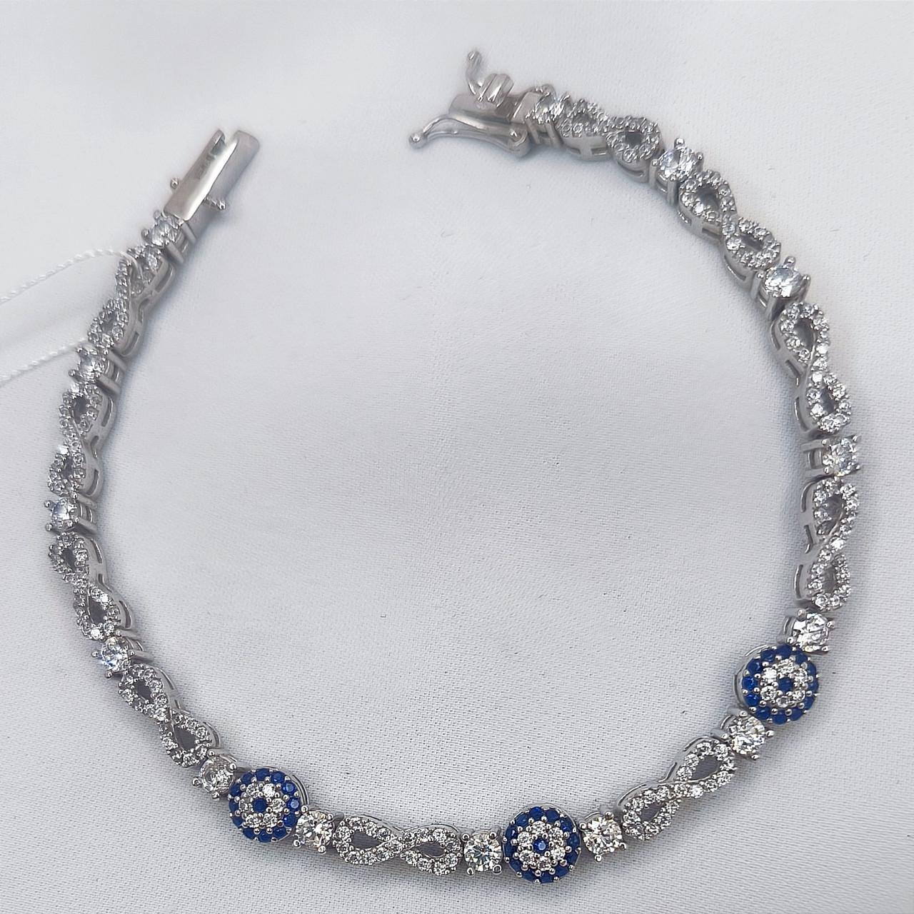 Срібний браслет 925 проби із синіми каменями - Зображення 4