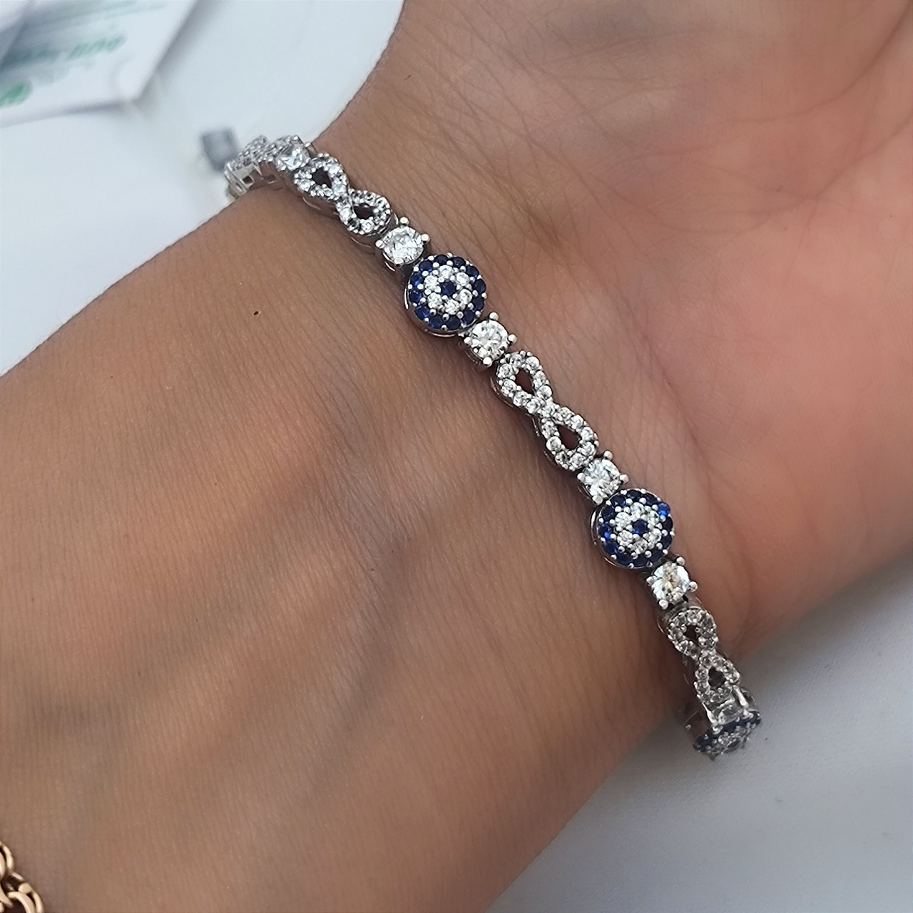 Срібний браслет 925 проби із синіми каменями - Зображення 3