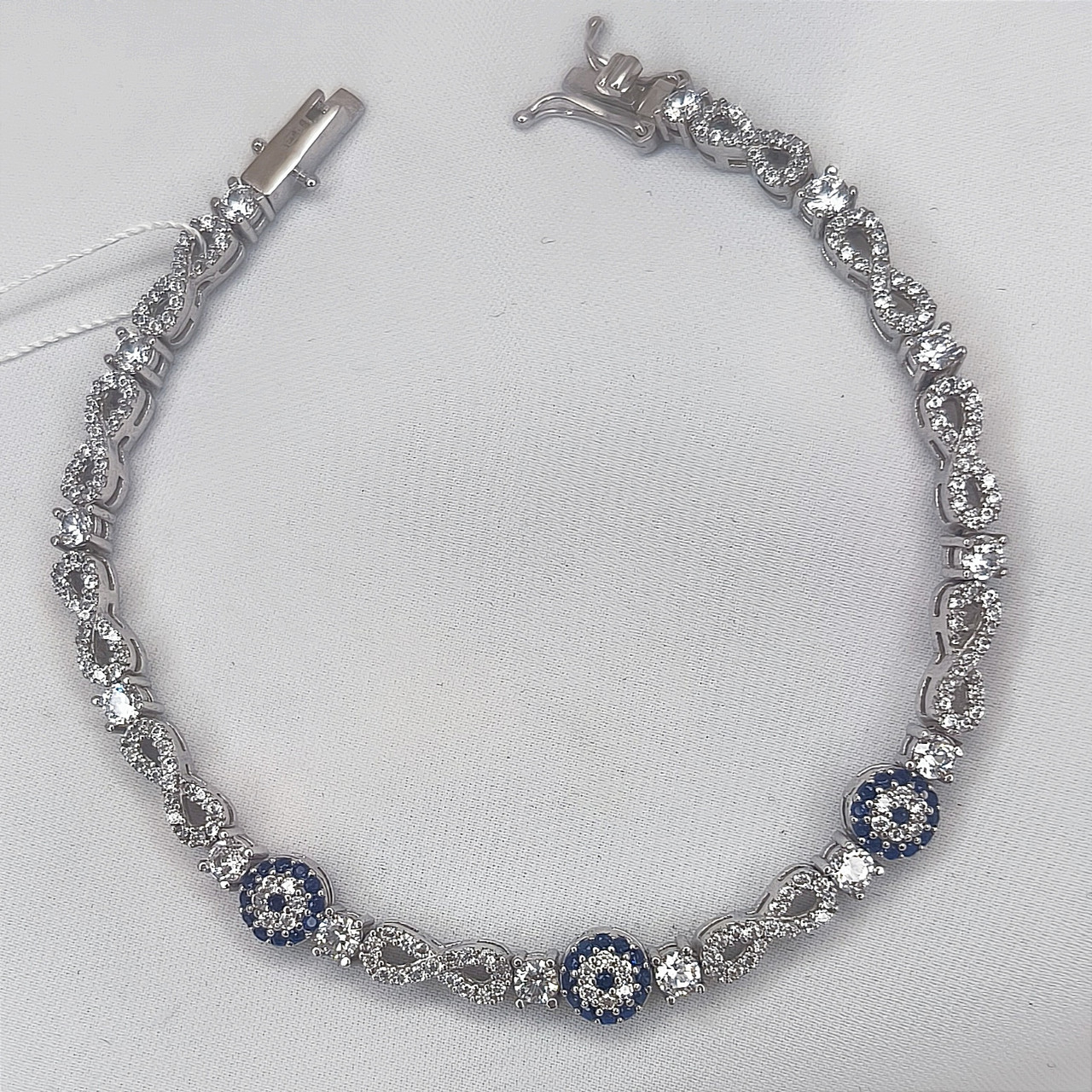 Срібний браслет 925 проби із синіми каменями