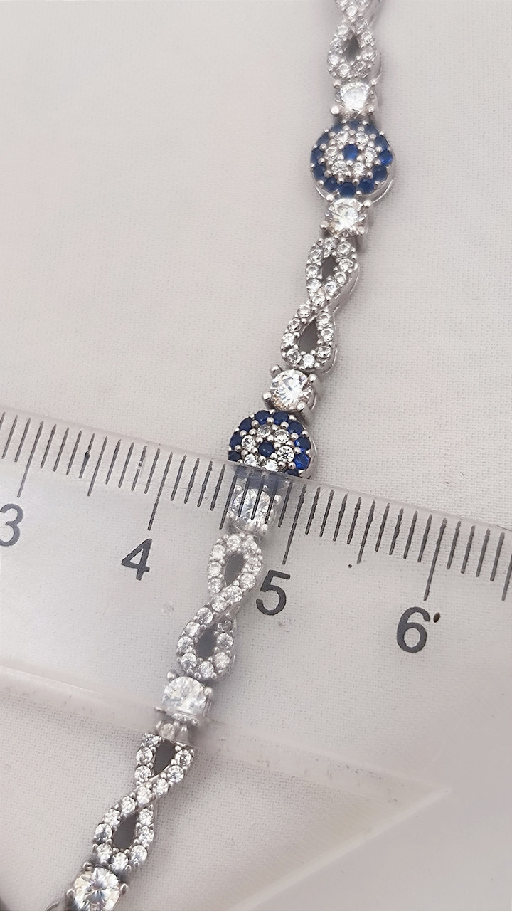 Срібний браслет 925 проби із синіми каменями - Зображення 2