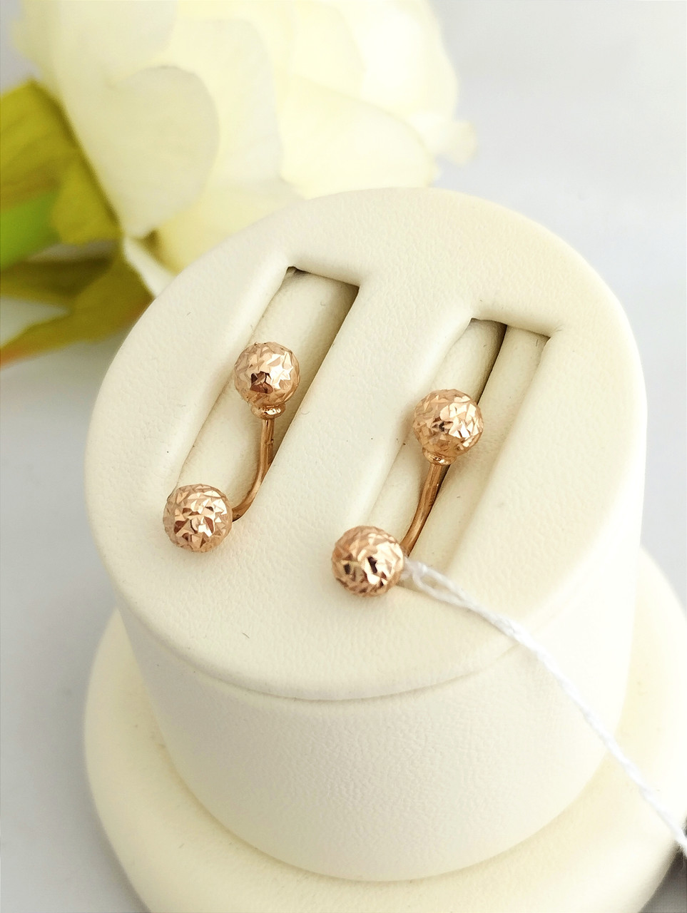 Золоті сережки з алмазним гравіюванням.Сережки шари кульки . - Зображення 2