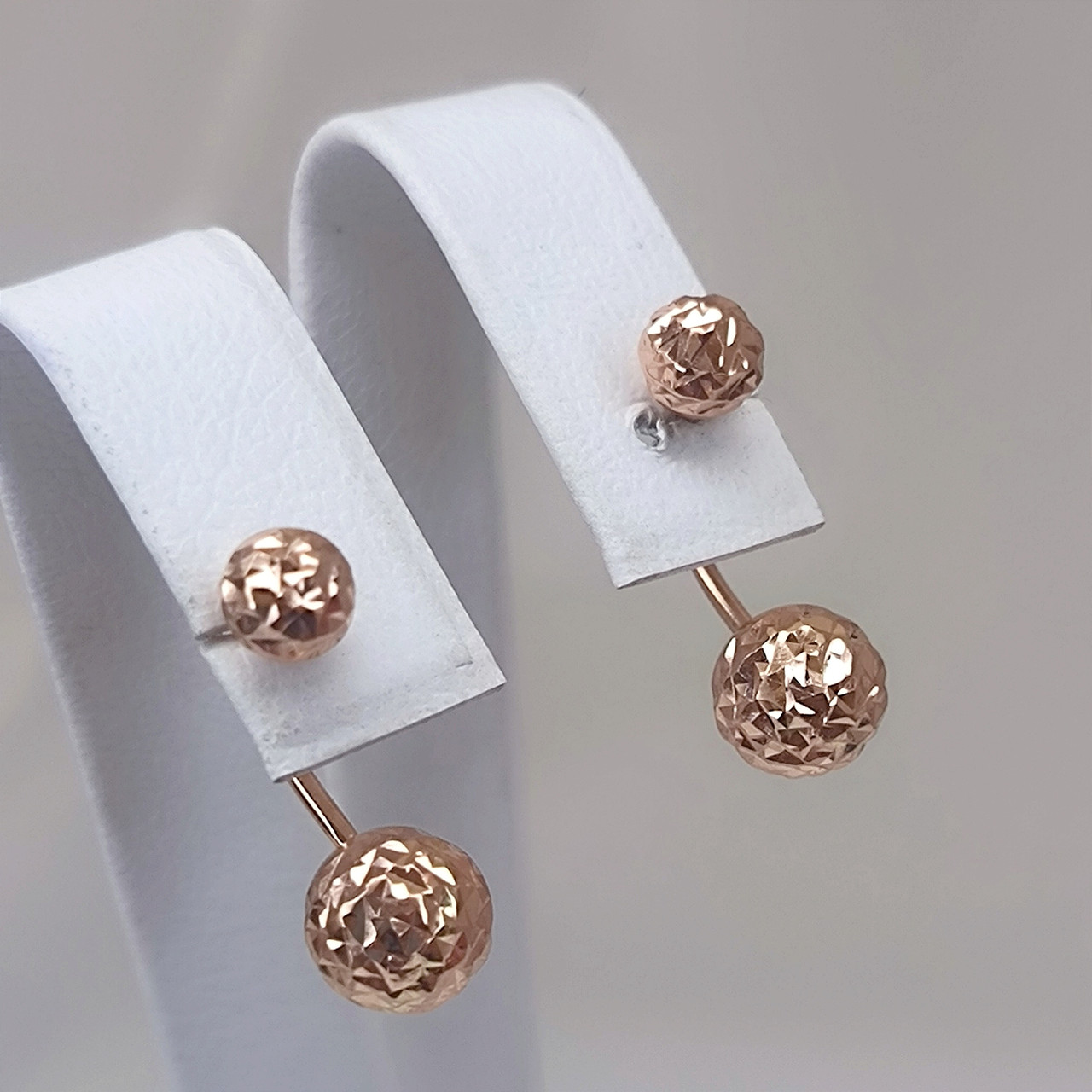 Золоті сережки матрьошки з алмазною гранню 585 проби - Зображення 2