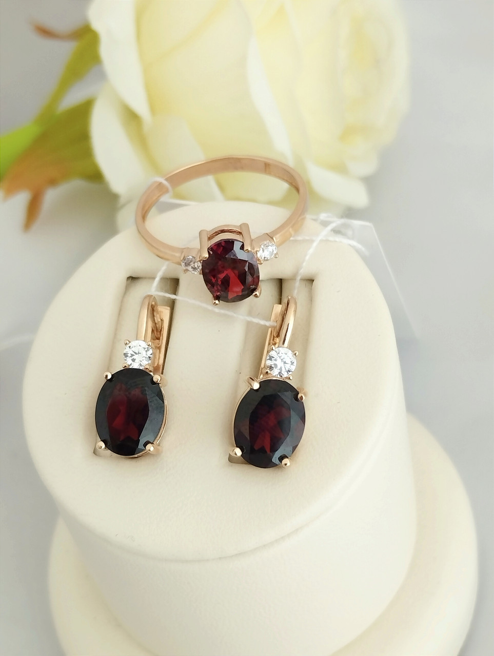 Золоті сережки з гранатом і цирконієм - Зображення 5