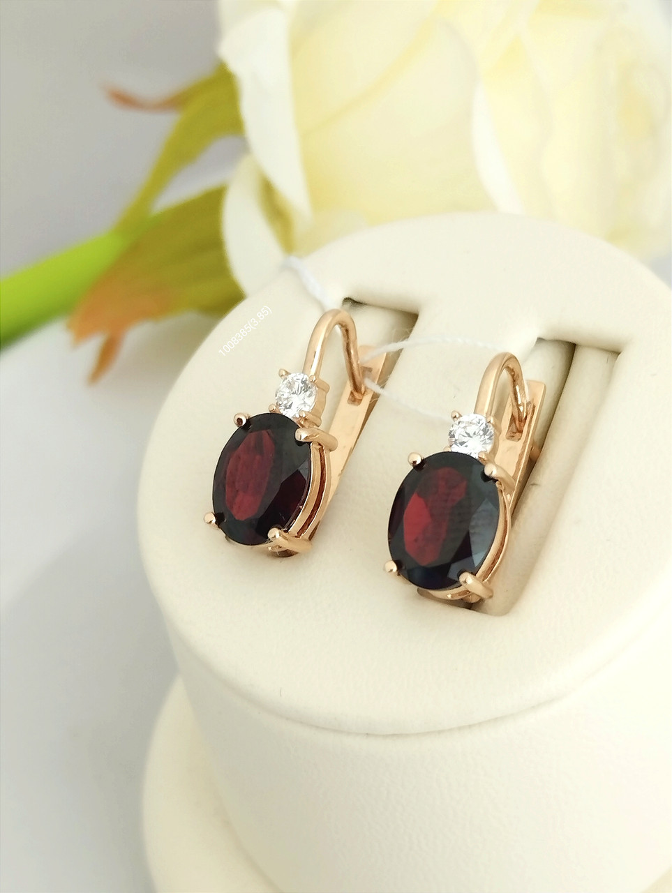 Золоті сережки з гранатом і цирконієм - Зображення 2
