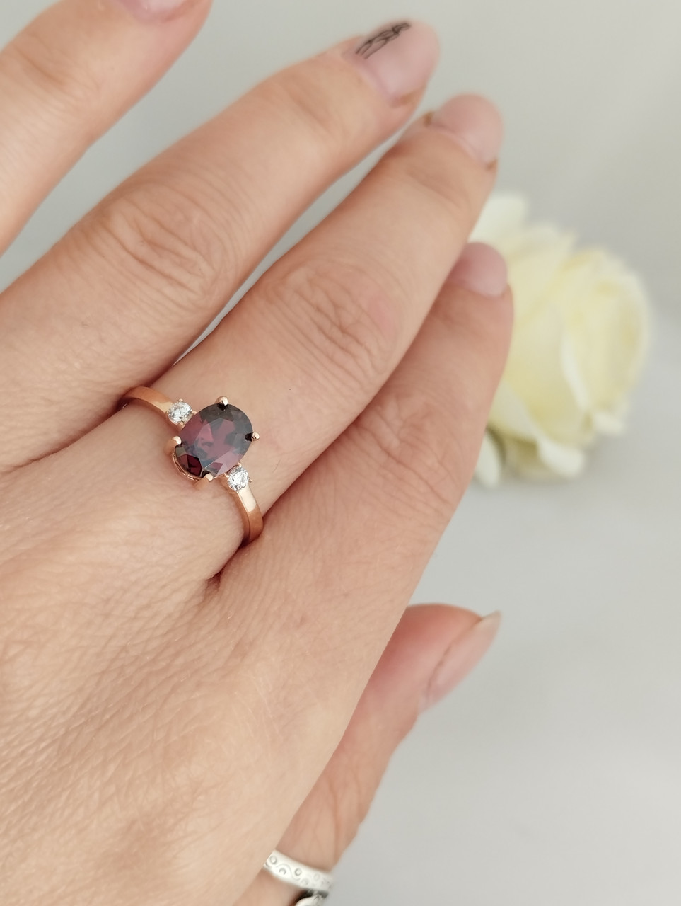 Золоте кільце з гранатом і цирконієм - Зображення 3