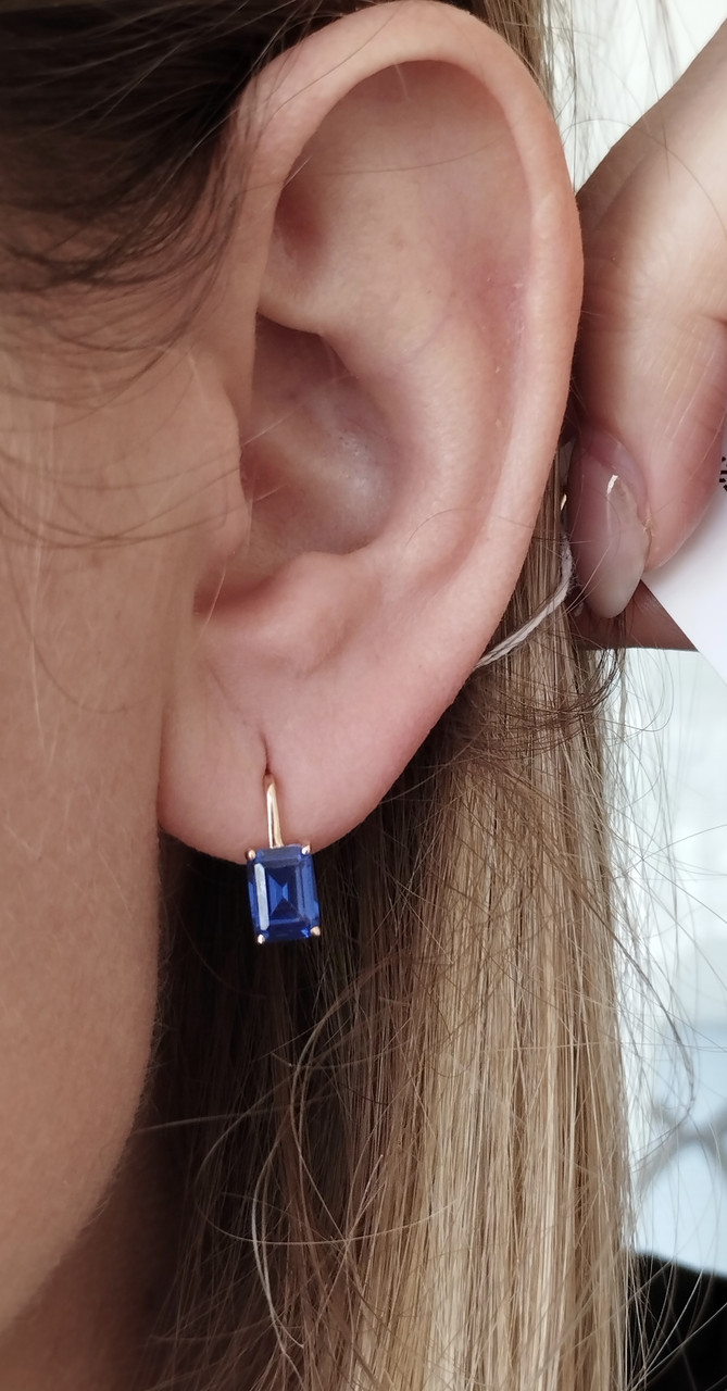 Золоті сережки з цирконієм синього кольору - Зображення 3