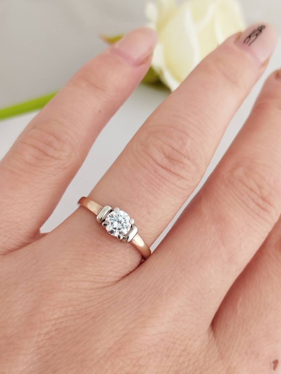 Золоте кільце з цирконієм, помоловічне кільце - Зображення 3