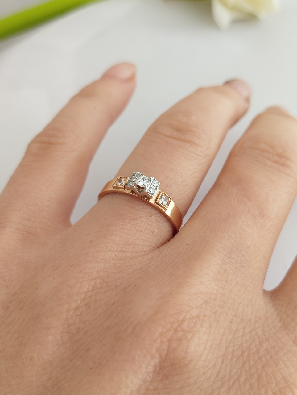 Золоте кільце з цирконієм, помоловічне кільце - Зображення 2