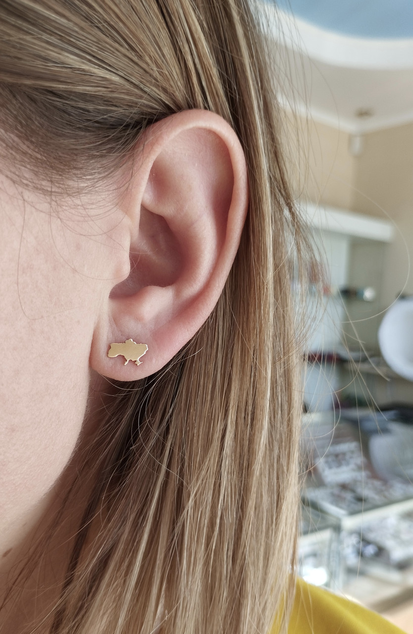 Золоті сережки мапа України, патріотичні прикраси карта України - Зображення 4