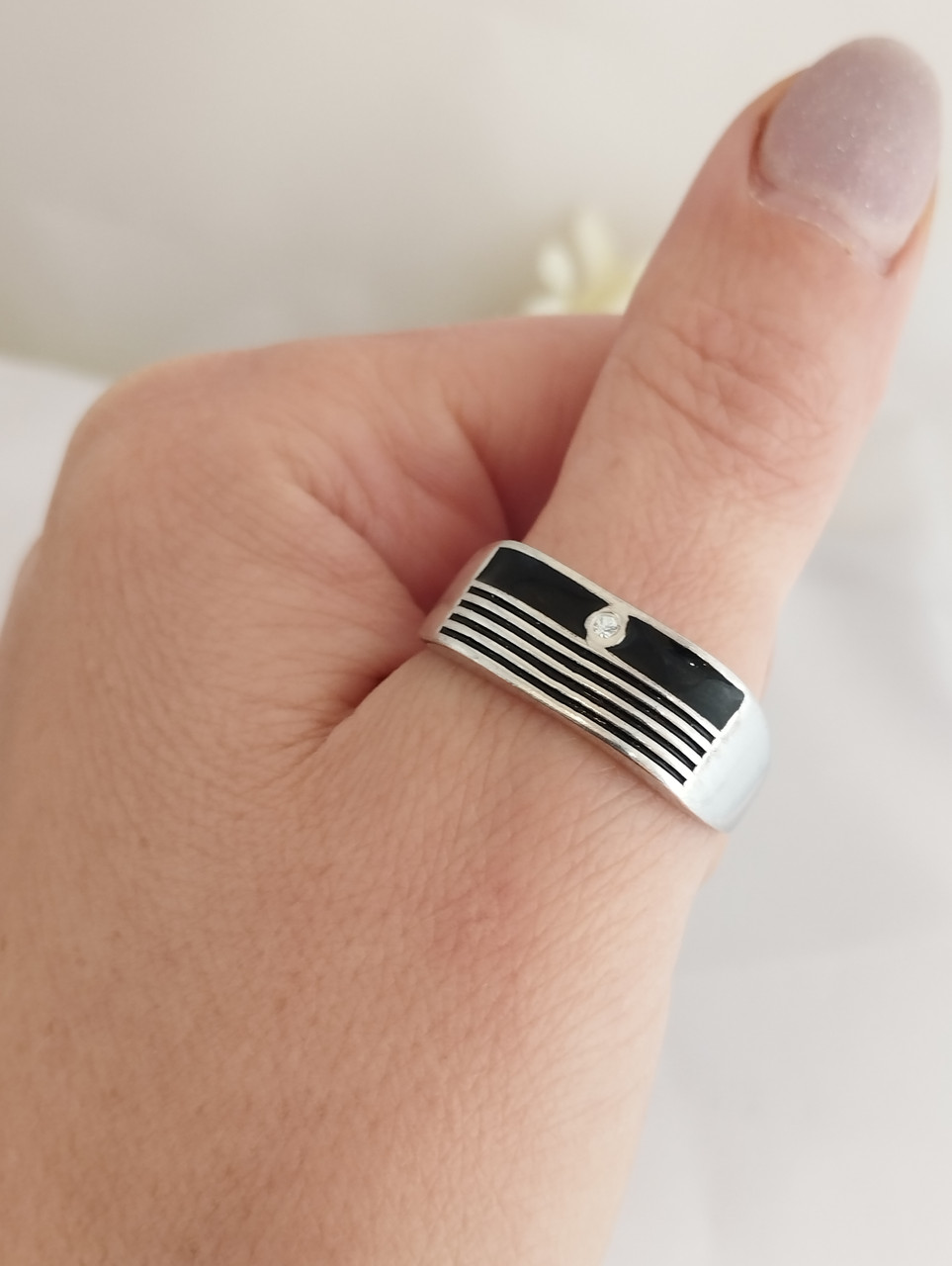 Срібний персень з цирконієм та емаллю - Зображення 3