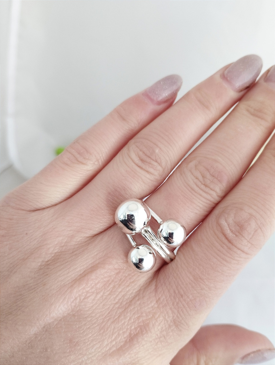 Срібне кільце поцілунок срібне кільце з кулями - Зображення 2