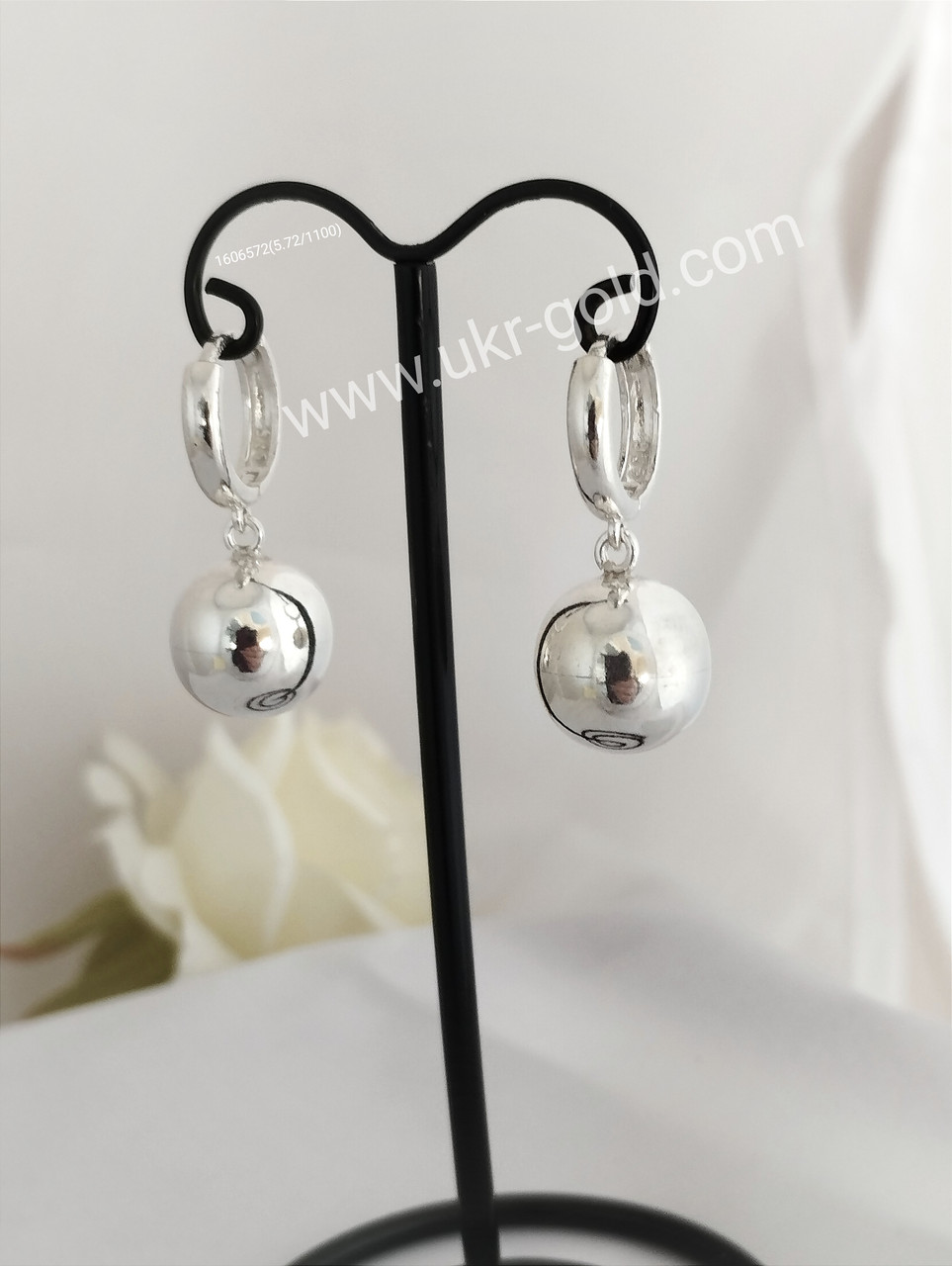 Срібні сережки кулі, срібні сережки без вставок - Зображення 2